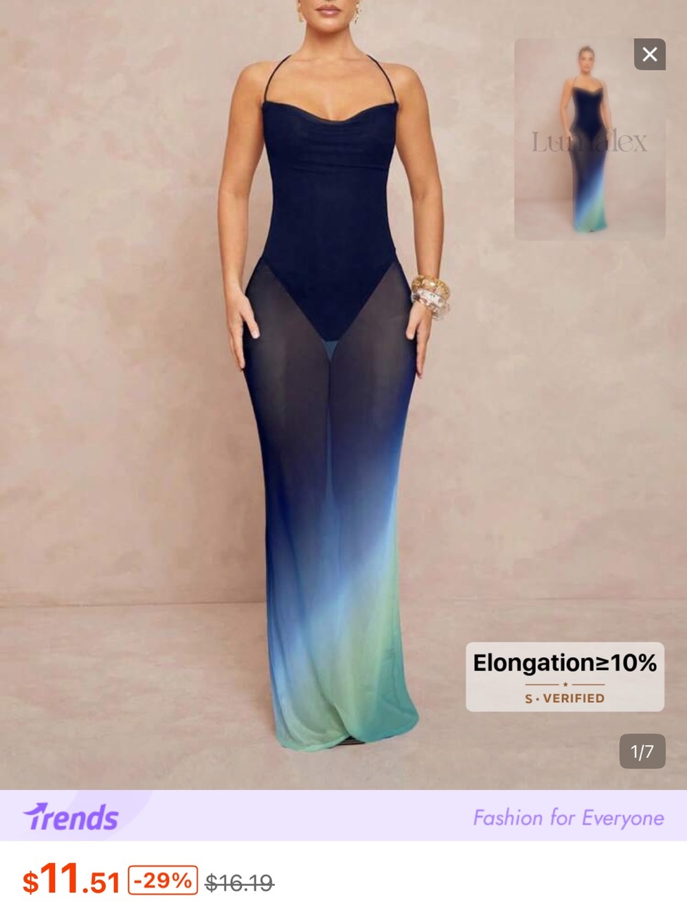 SHEIN Navy to Seafoam Ombre Strappy Maxi Dress